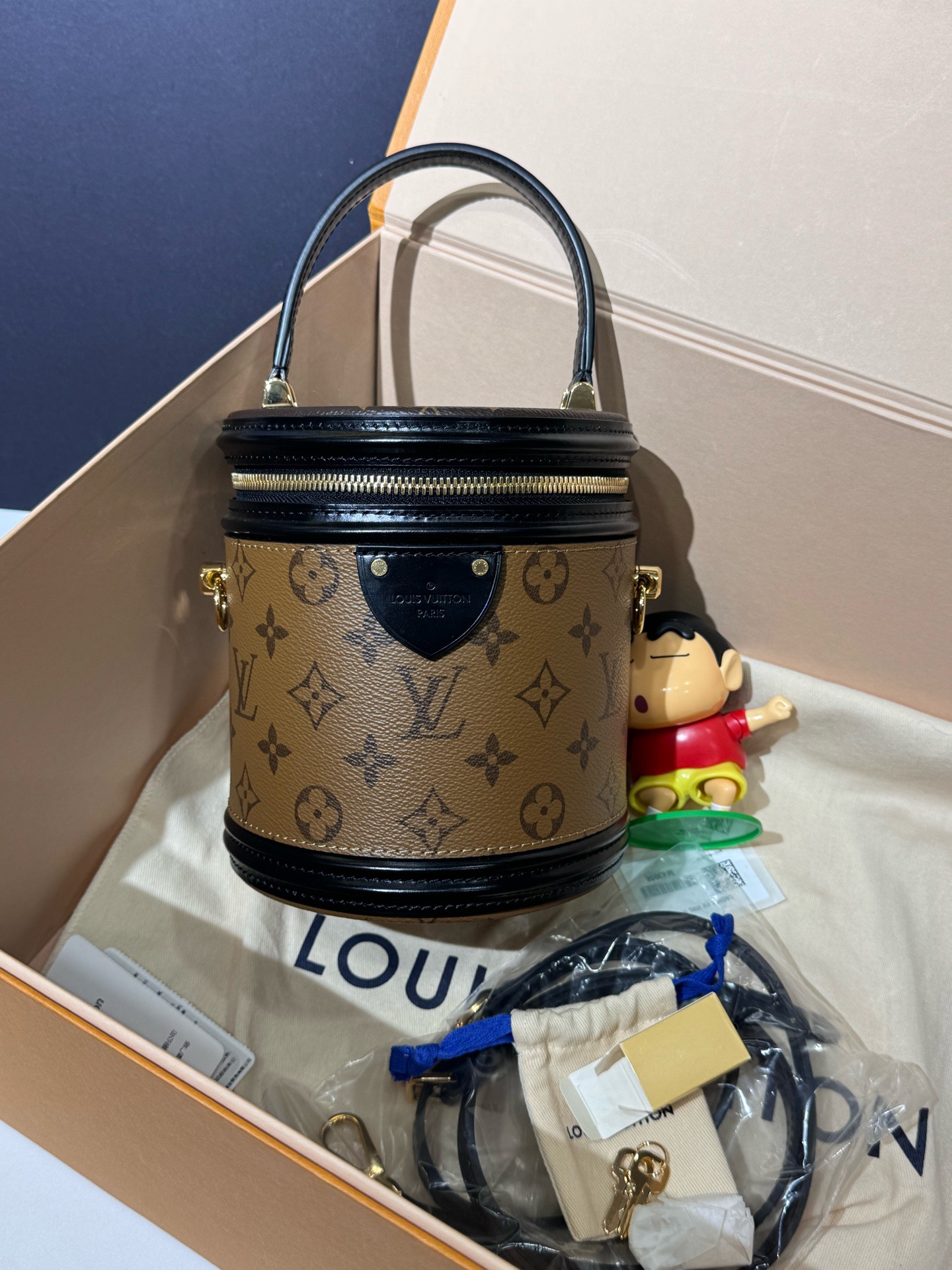 LV路易威登 cannes系列 发财桶 焦糖拼色饭桶包