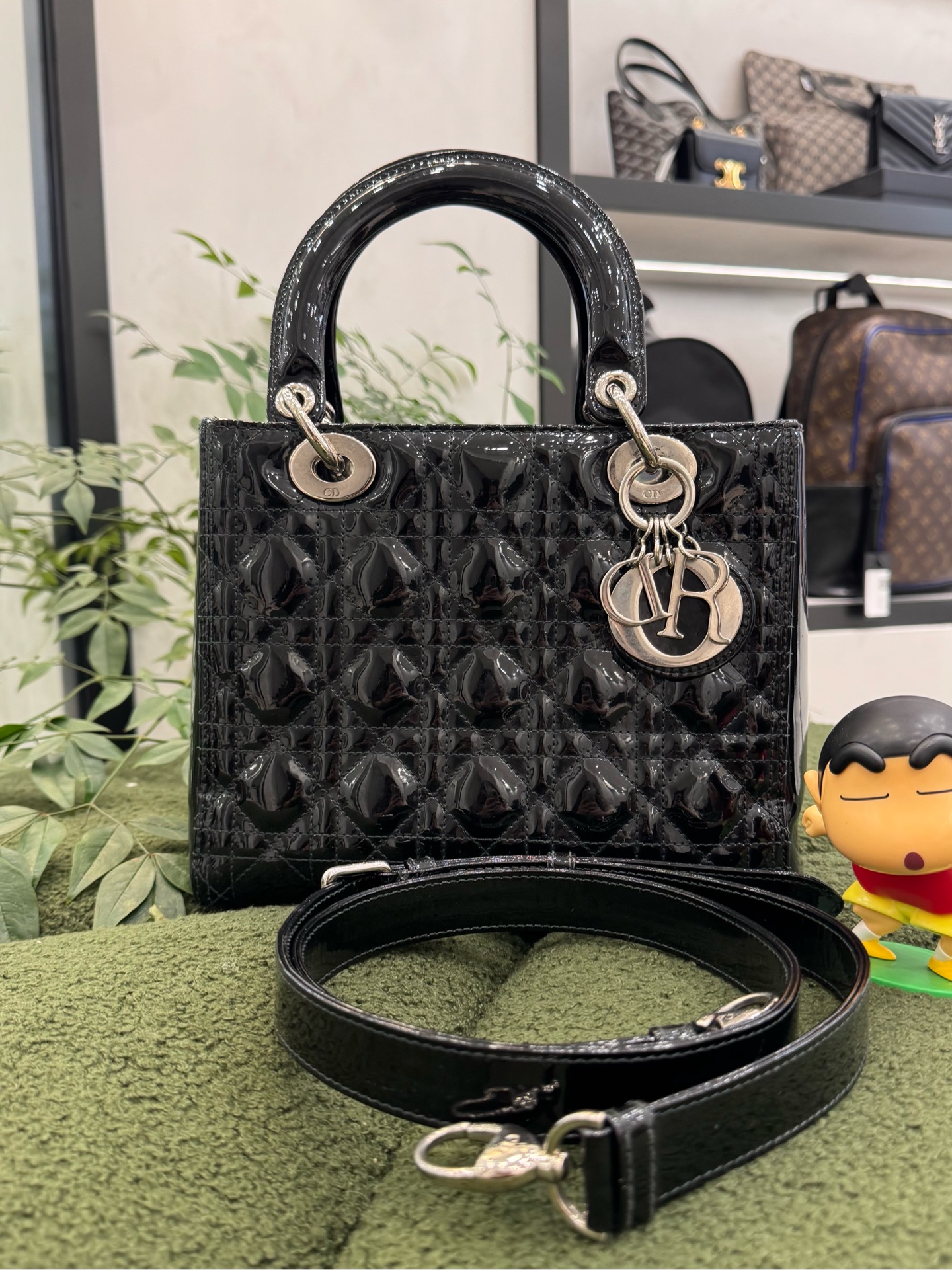 Dior迪奥五格戴妃漆皮黑银/24*20*12cm 18年